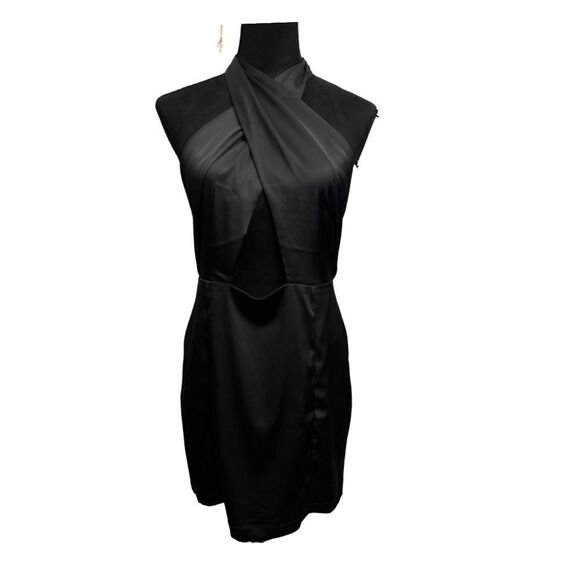💎 Dynamite Satin Crossfront Mini Dress Black - Picture 1 of 8